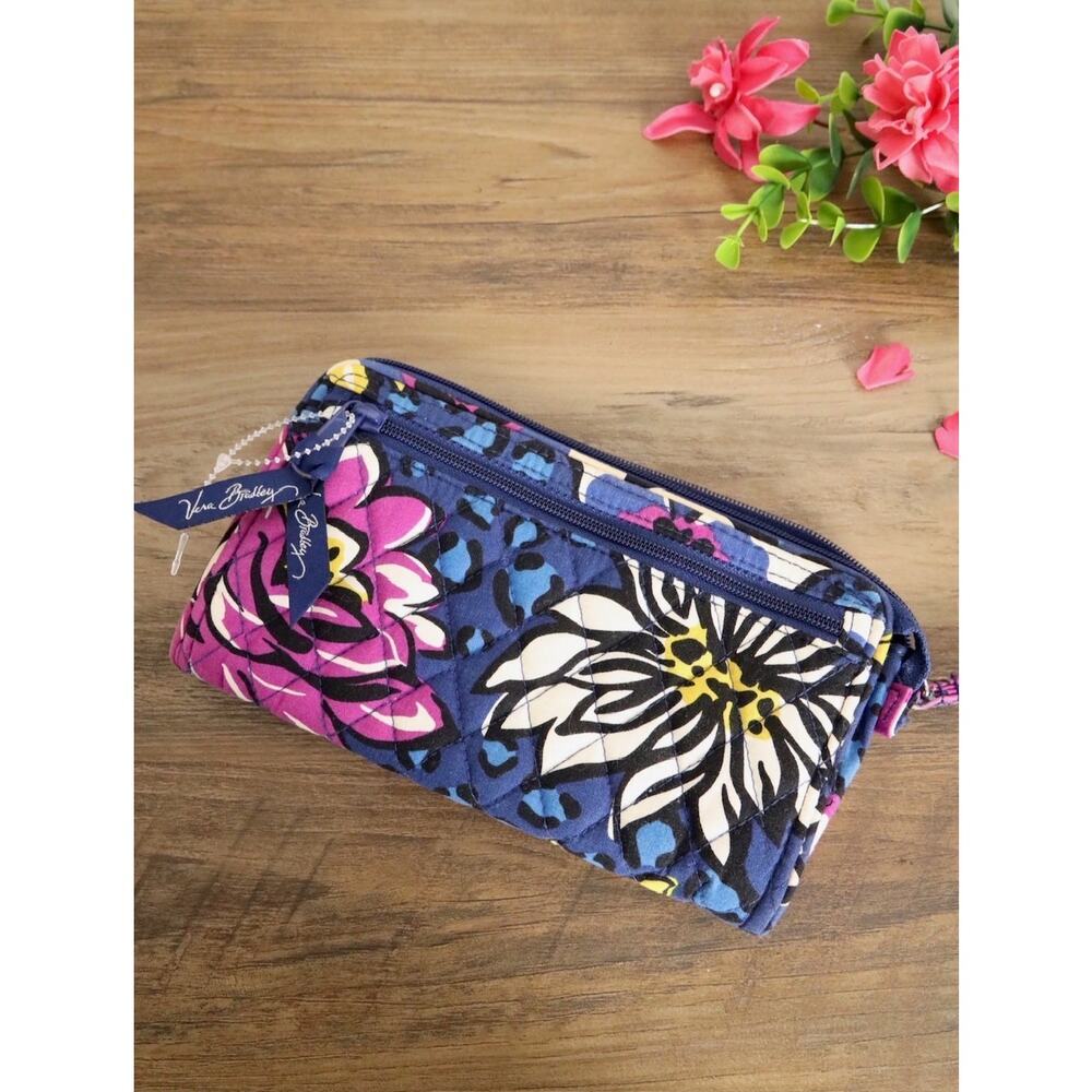 Vera Bradley Slim Zip Wristlet Floral Quilted Card Holder Wallet Organizer Prep